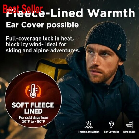 Waterproof Fleece Lined Beanie Winter Warm Skull Cap Unisex Thermal